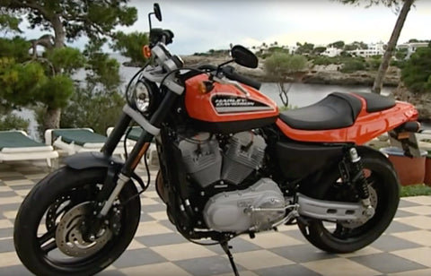 Close-up of Harley Davidson XR1200X on display