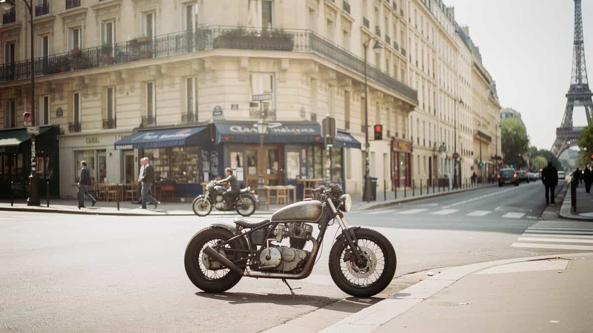 Paris motorcycle t-shirt and bobber apparel design by Bobber Brothers